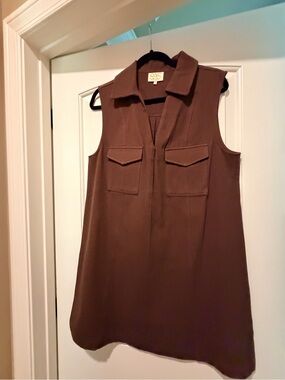 Sleeveless Utility Tunic Dress in Brown Denim